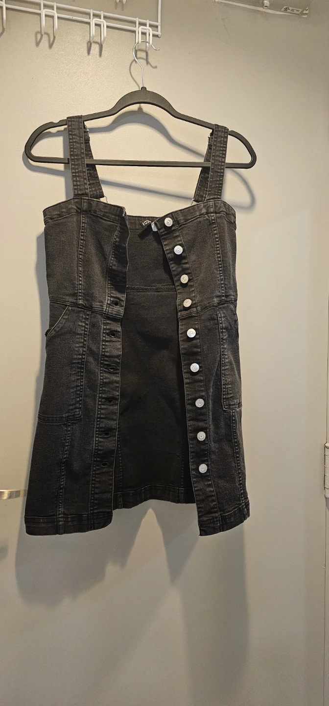H&M Divided Black Denim Button-Up Pinafore Dress XS - photo 4