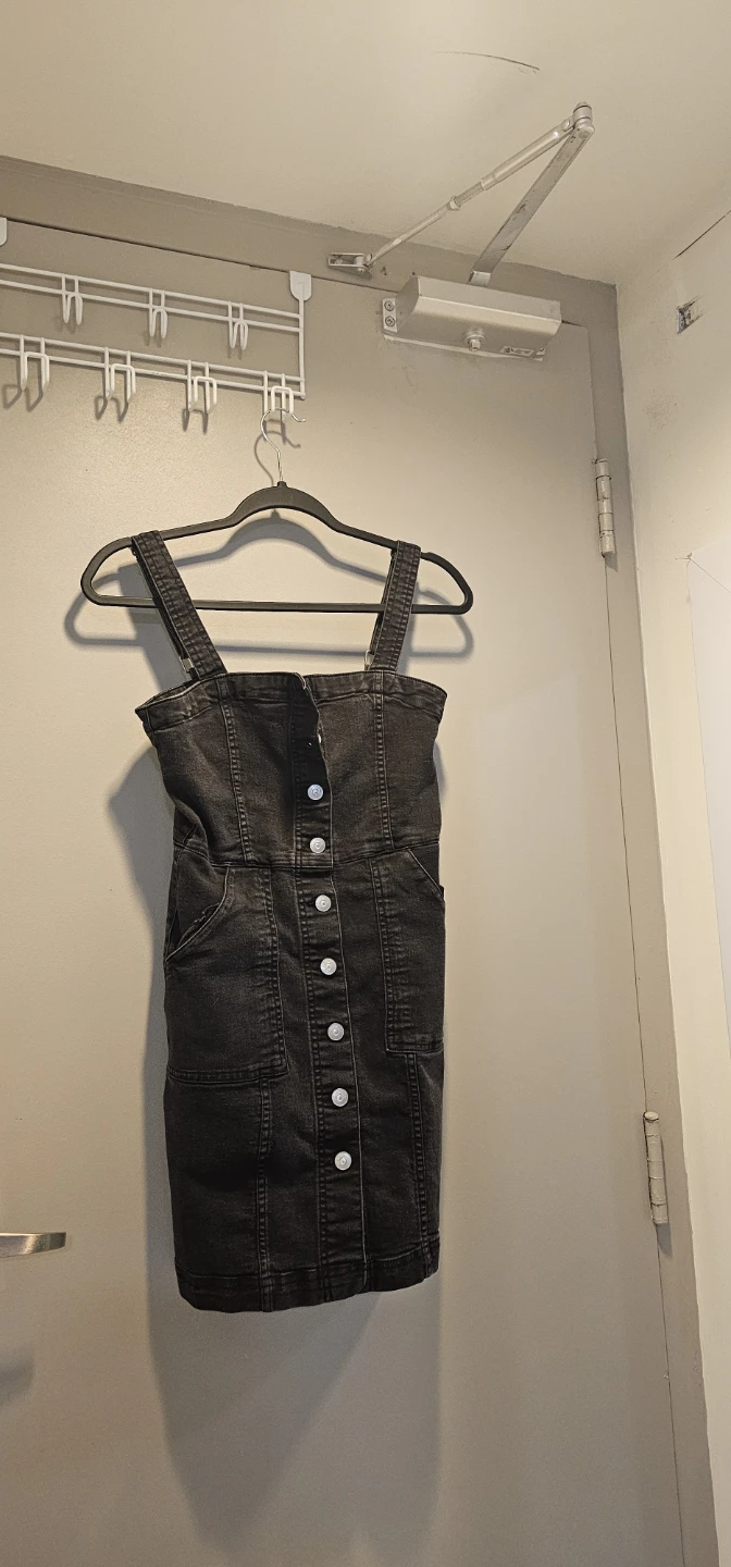 H&M Divided Black Denim Button-Up Pinafore Dress XS - photo 5