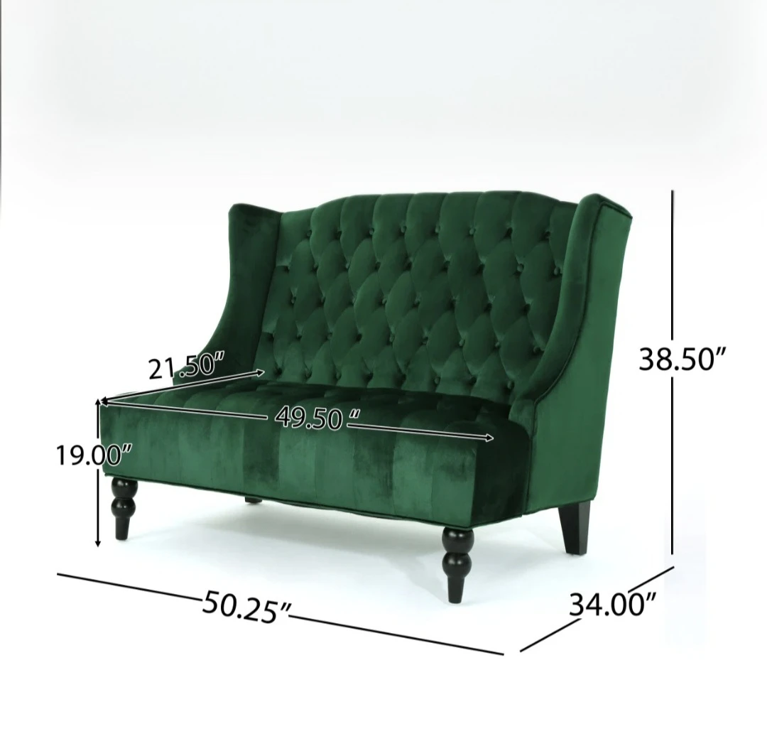 Emerald Green Velvet Loveseat - photo 2