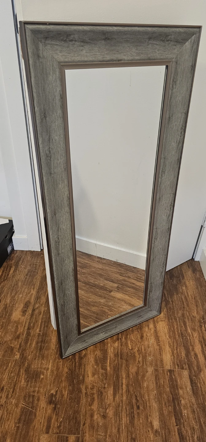 Full Length Mirror with Grey Wood Grain Frame