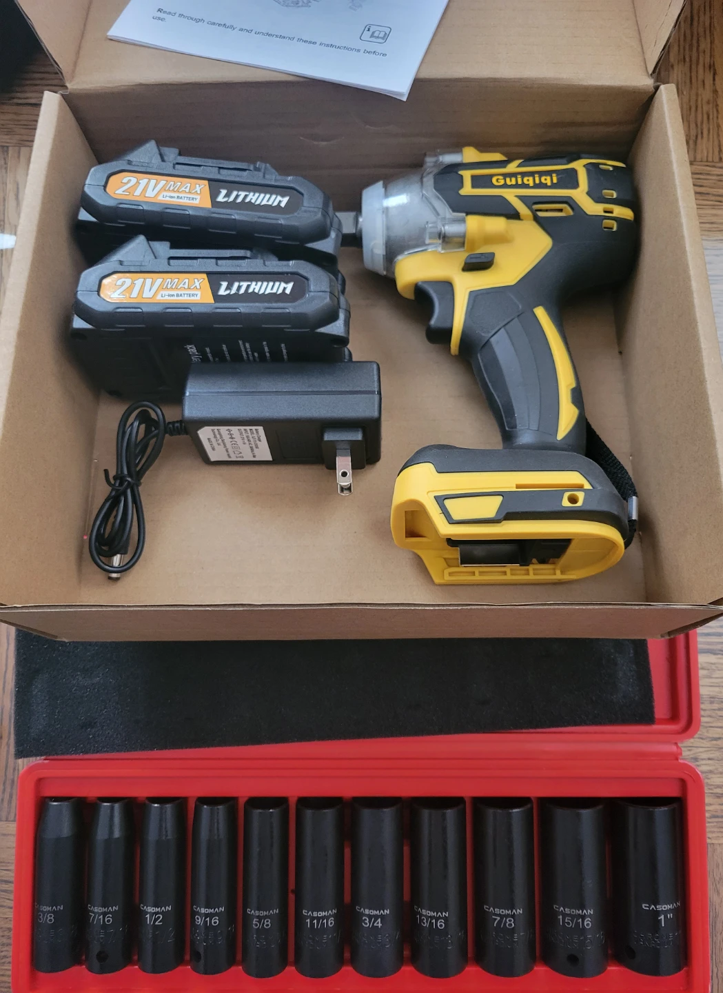 NEW Impact Wrench w/2 Batteries 2.0Ah & 11 Sockets SAE