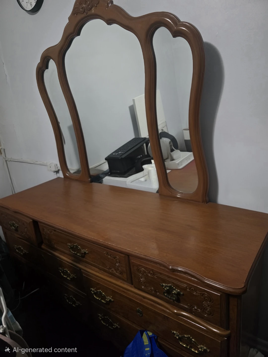 Vintage Wooden Dresser with Mirror