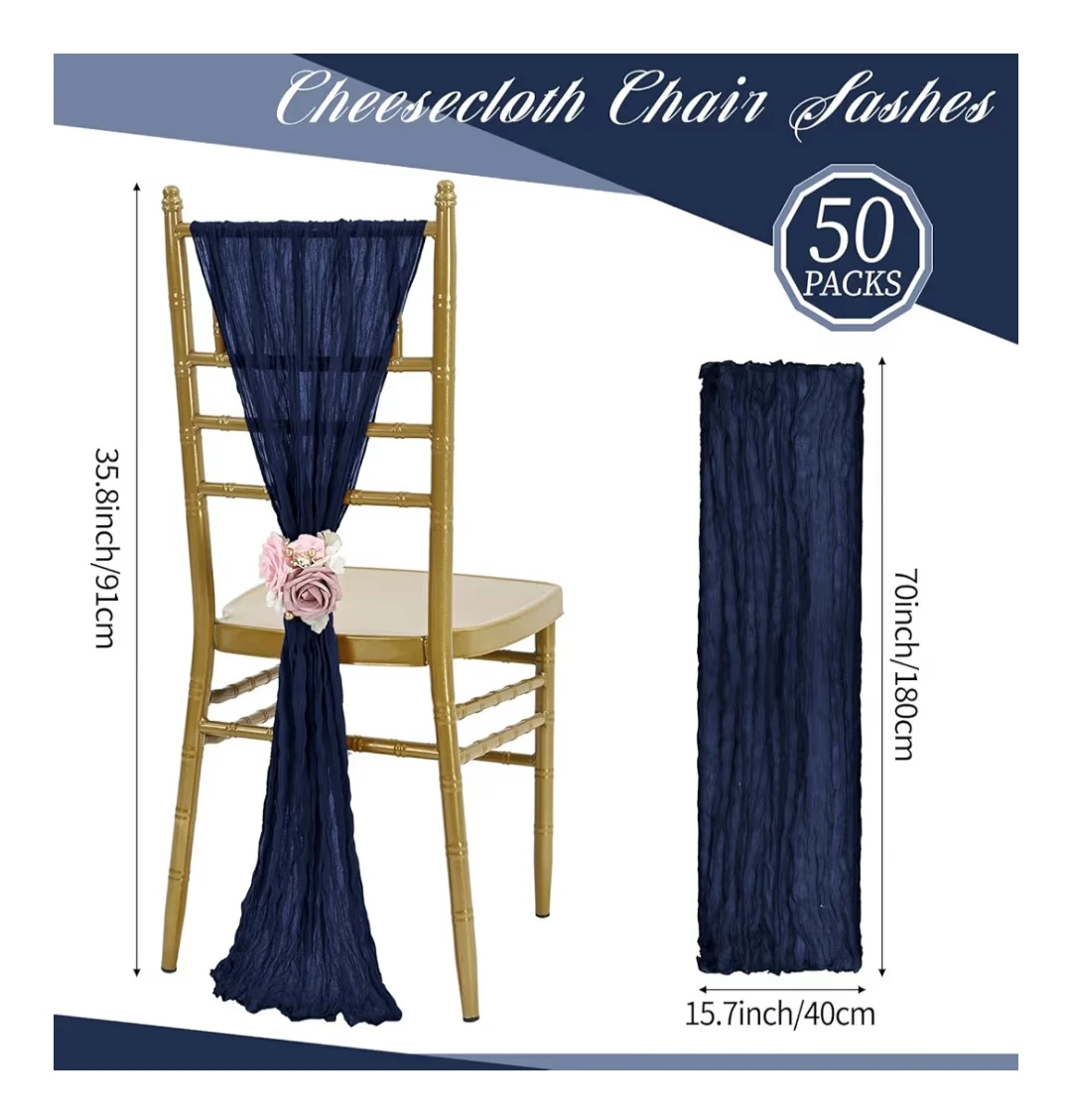 50 Pcs Navy Blue Cheescloth Chair Sashes 15.7x70 Inch - photo 2