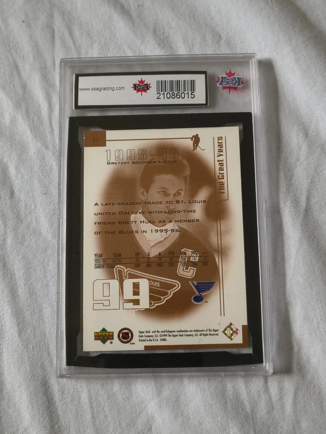 1999 Upper Deck Living Legend Wayne Gretzky #27 HOF KSA 9.5 - photo 2