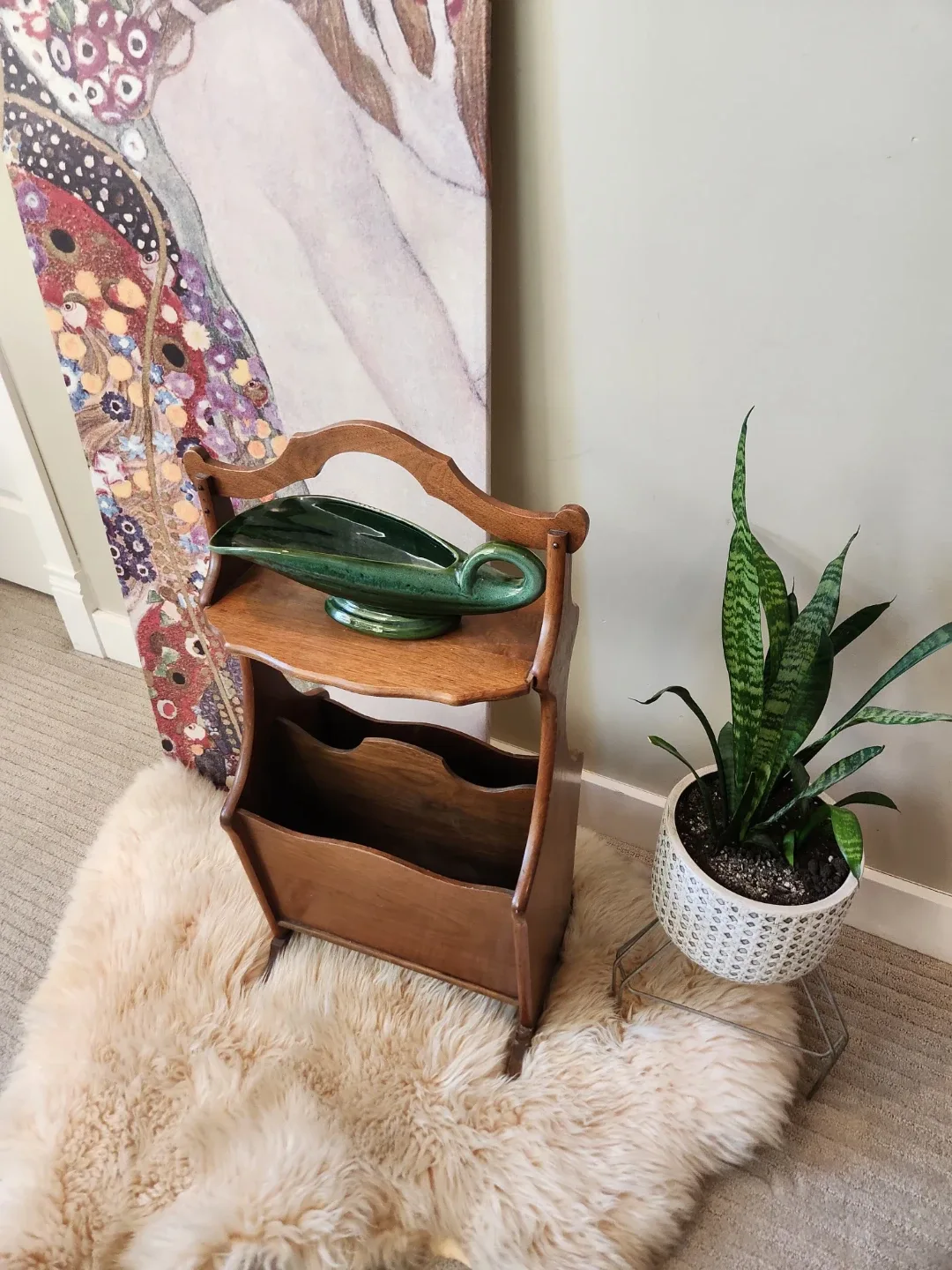 MID CENTURY MODERN Wooden Magazine Rack Side Table