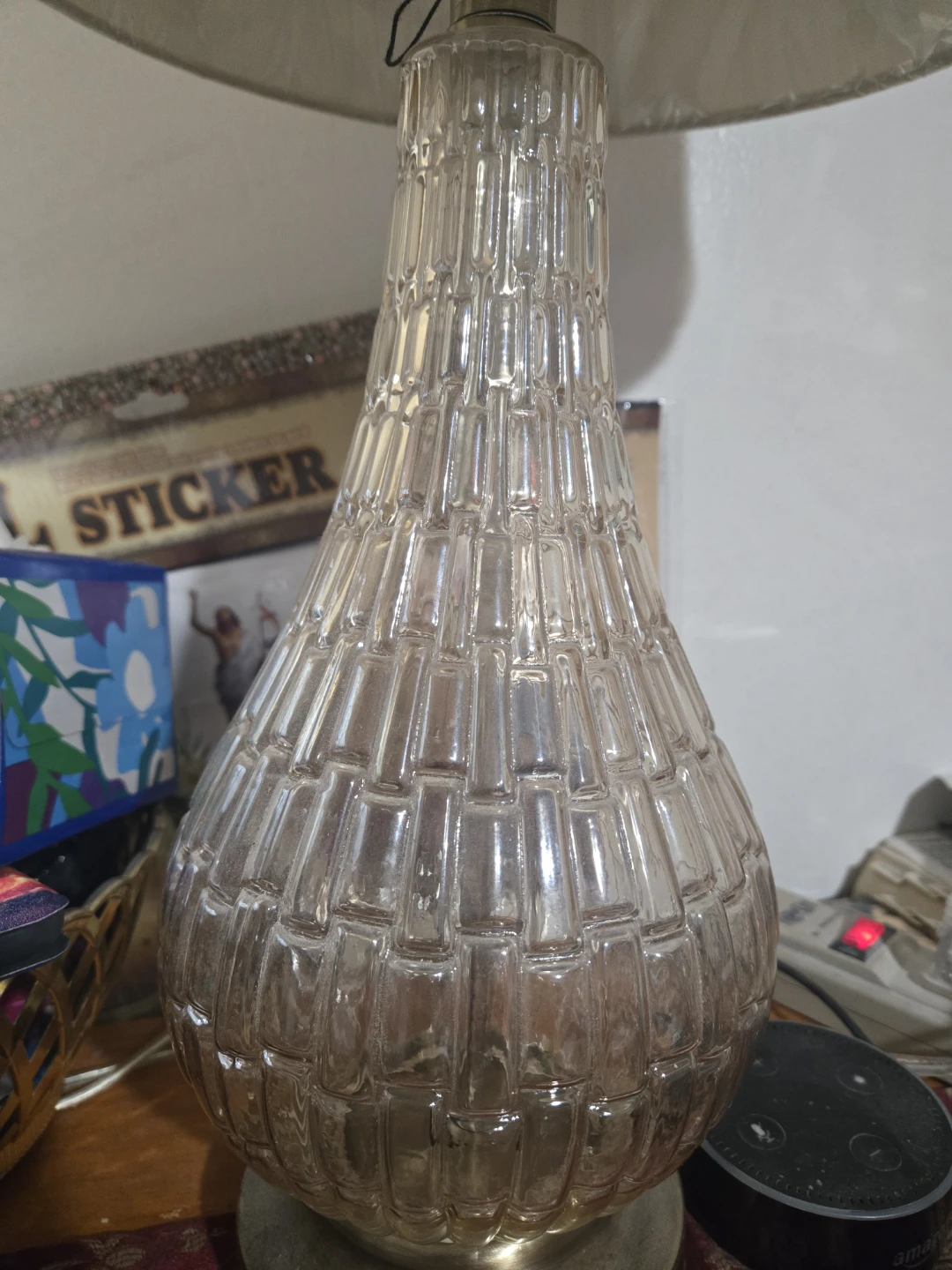 Glass Table Lamp with Beige Shade
