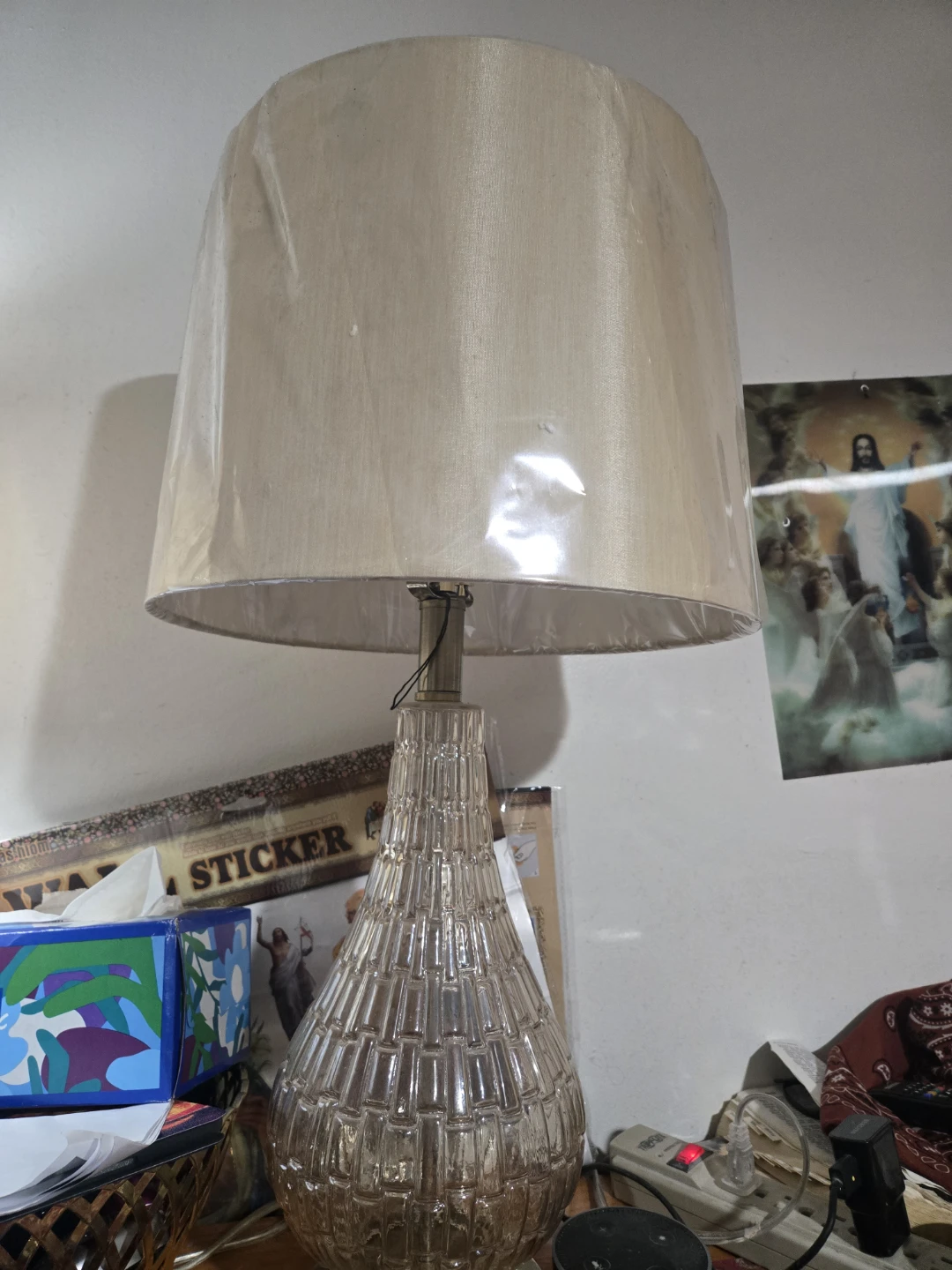 Glass Table Lamp with Beige Shade - photo 3