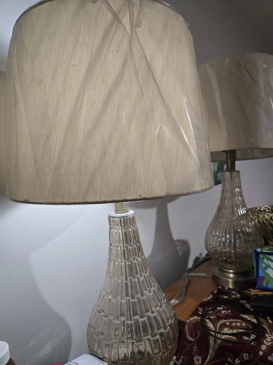Glass Table Lamp with Beige Shade - photo 4