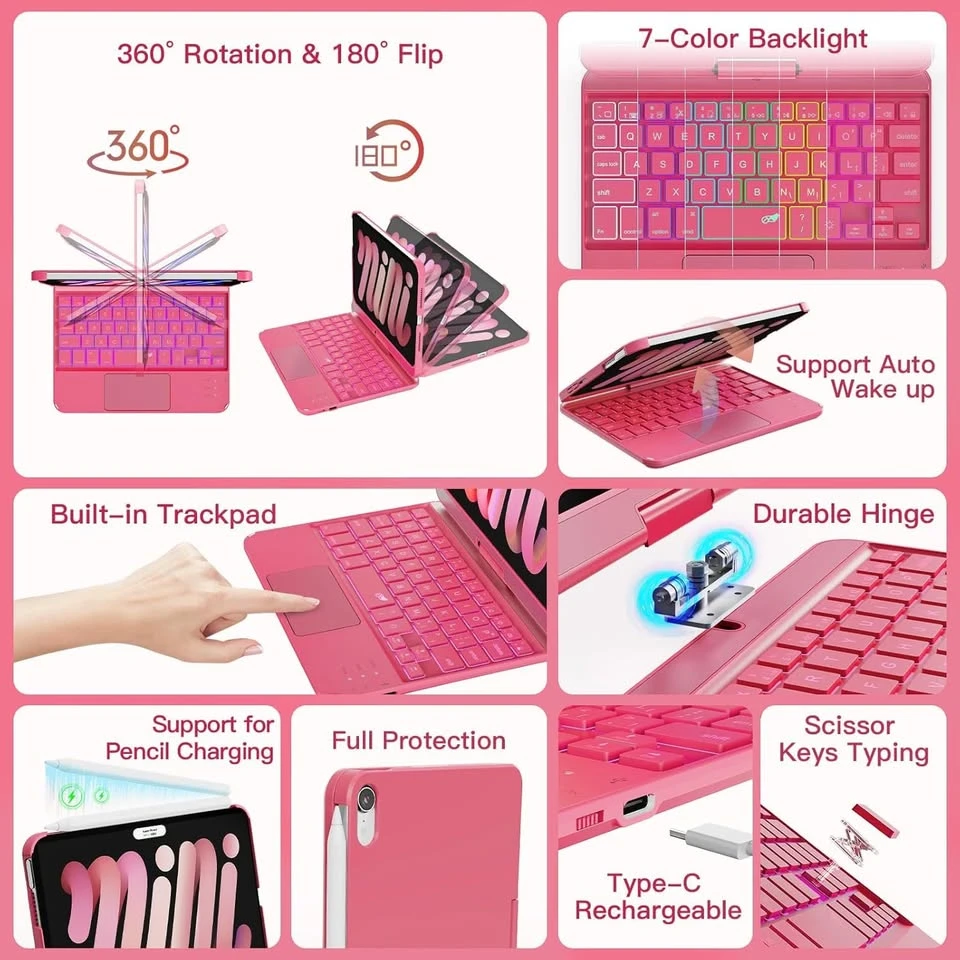 Pink Multi-Function Keyboard Case for iPad mini 7th Gen - photo 3