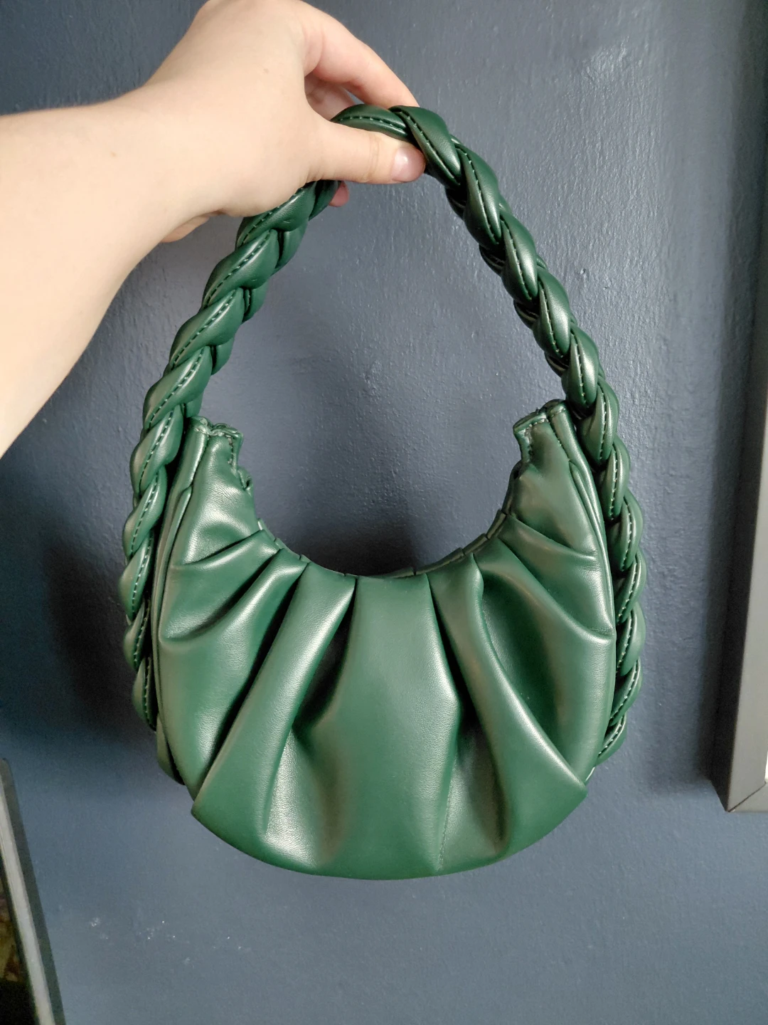 Green Handbag with Braided Handle