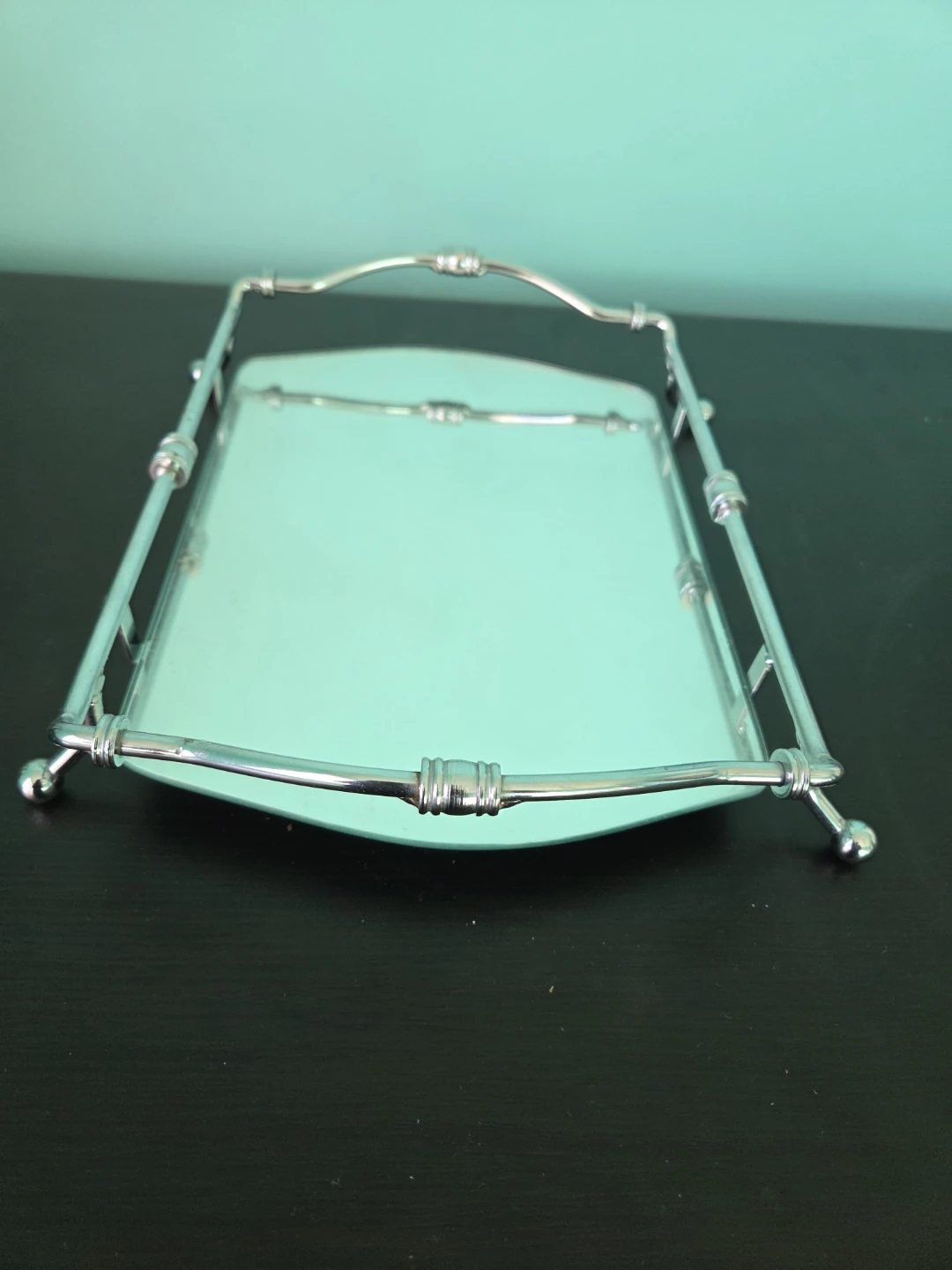 Silver-Tone Mirrored Tray with Handles - photo 2