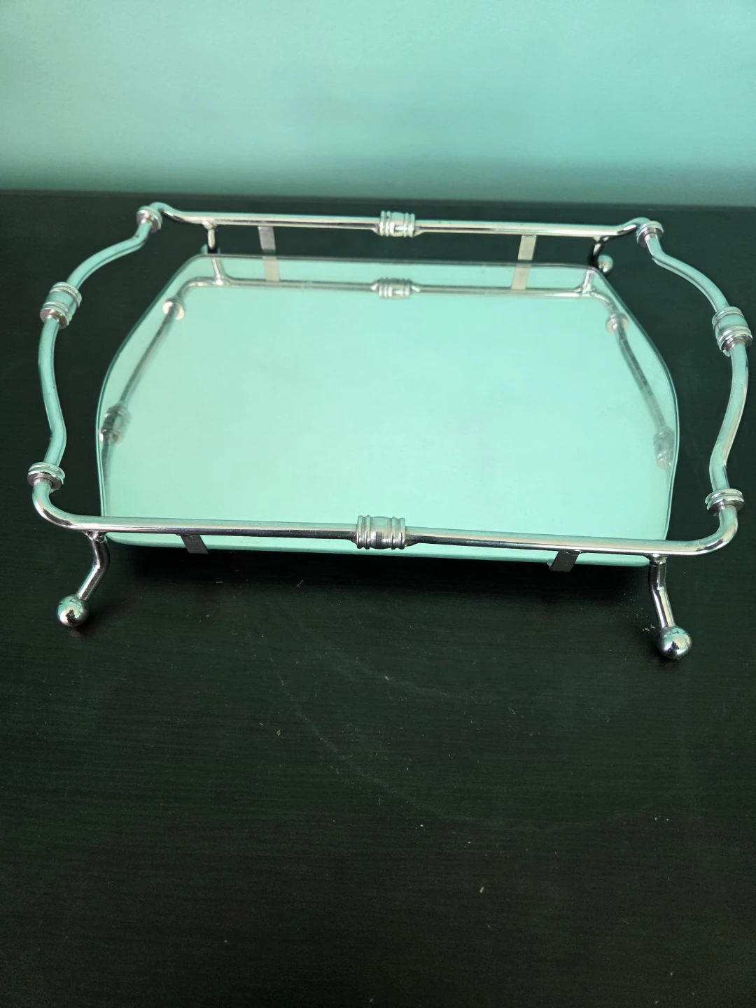 Silver-Tone Mirrored Tray with Handles - photo 3