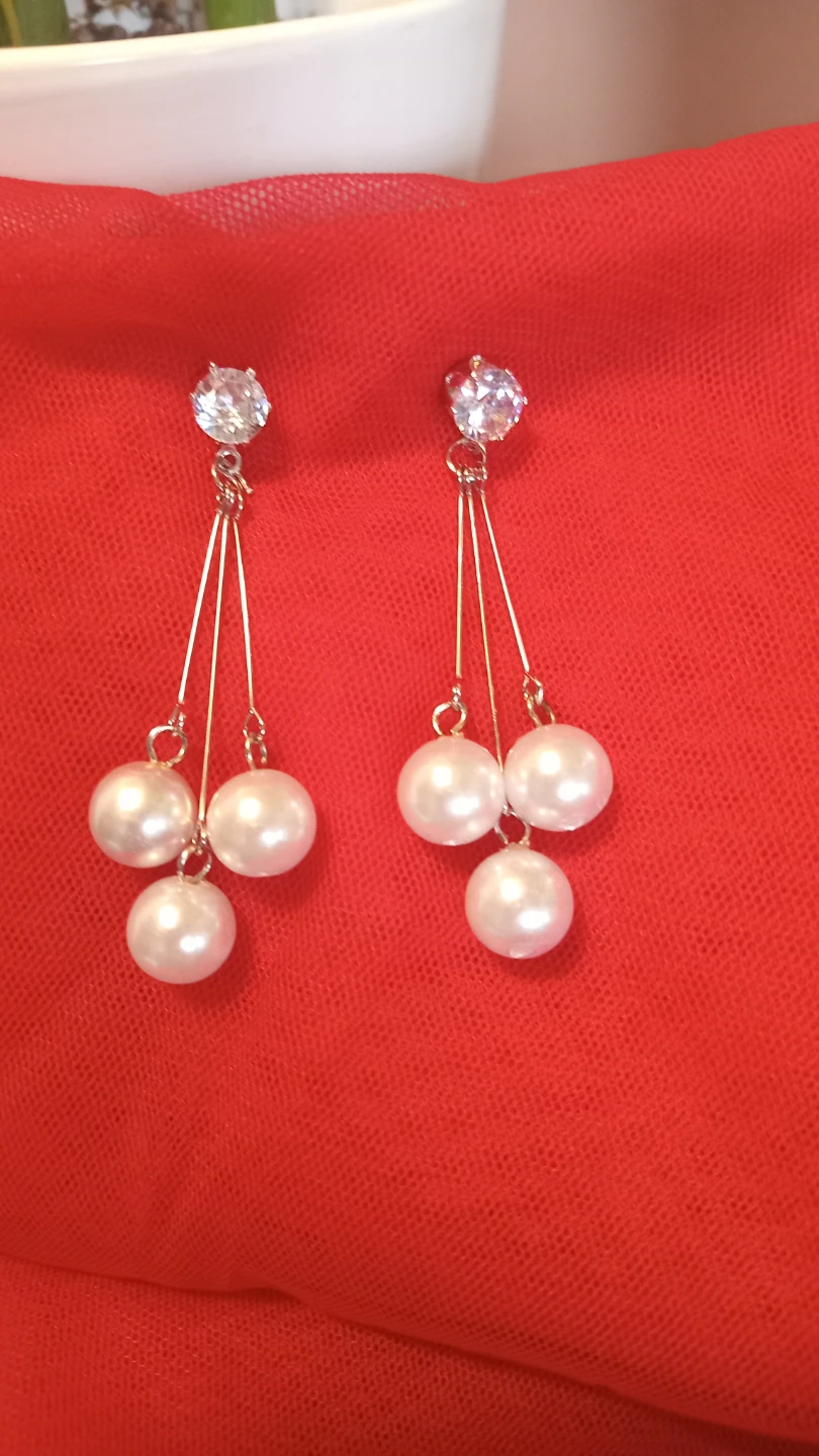 Pearl Dangle Earrings with Clear rhinestones - photo 2