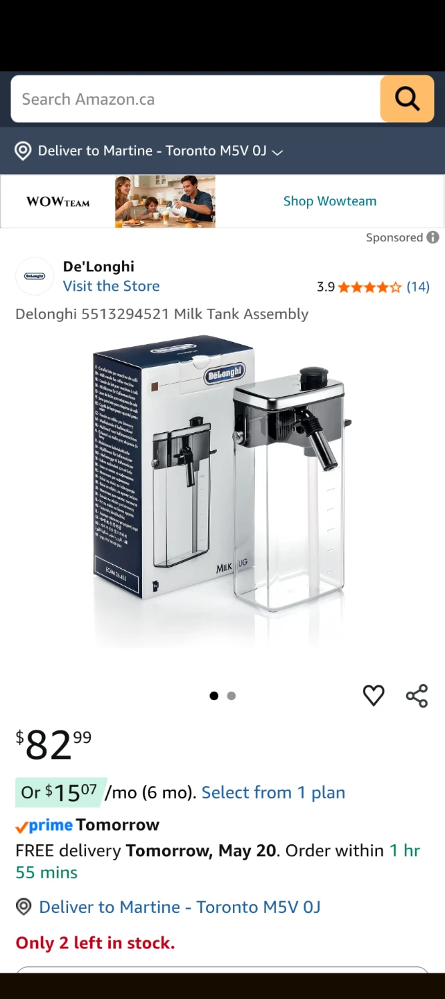 De'Longhi 5513294521 Milk Tank Assembly