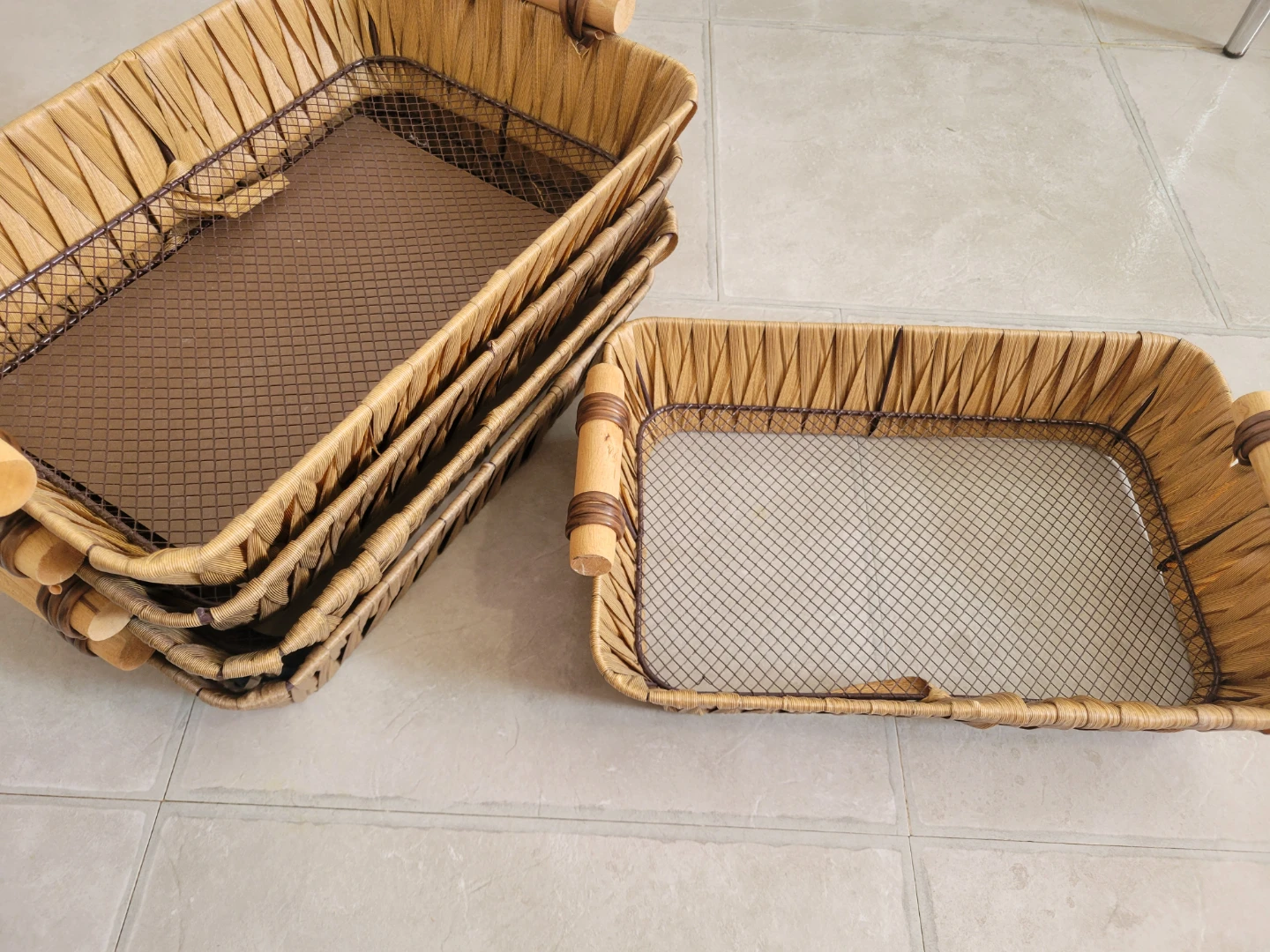 Woven Rectangular Trays with Handles - 5 available