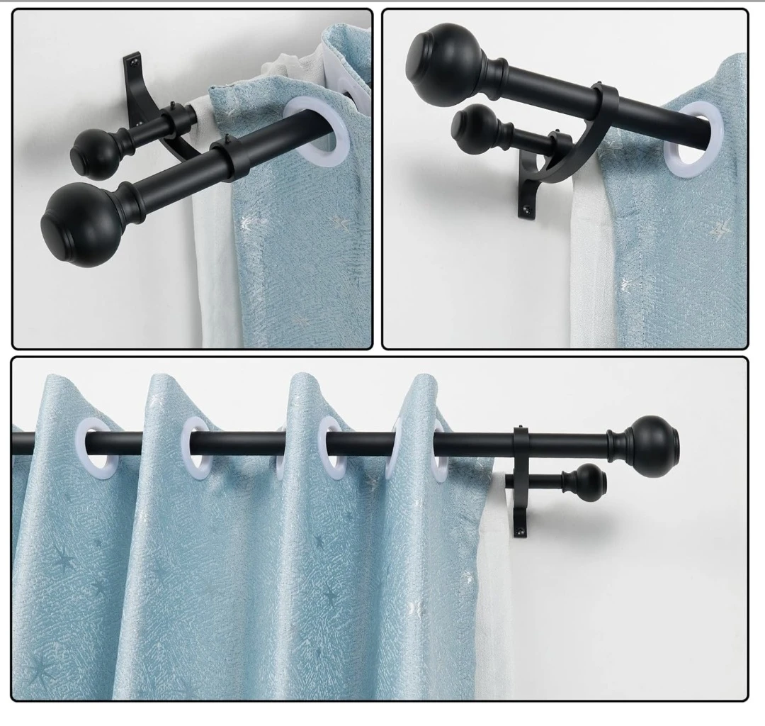 Double Curtain Rods Adjustable Telescoping Heavy Duty 84"×120" - photo 3