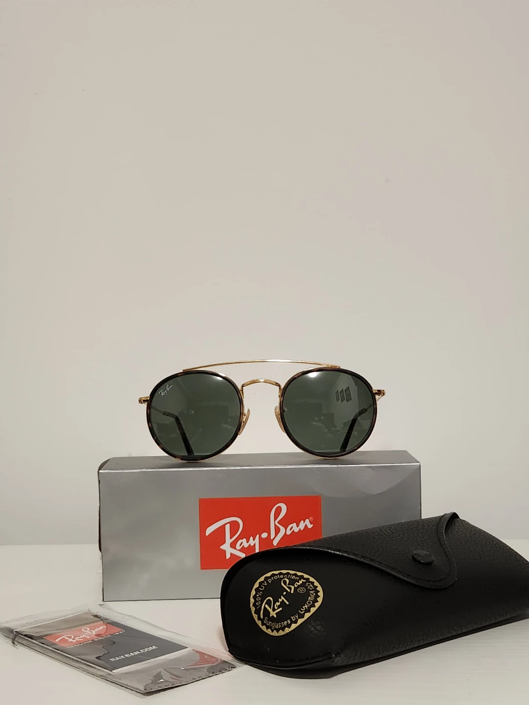 Ray-Ban RB3647N Round Double Bridge Gold Green NEW Full Set