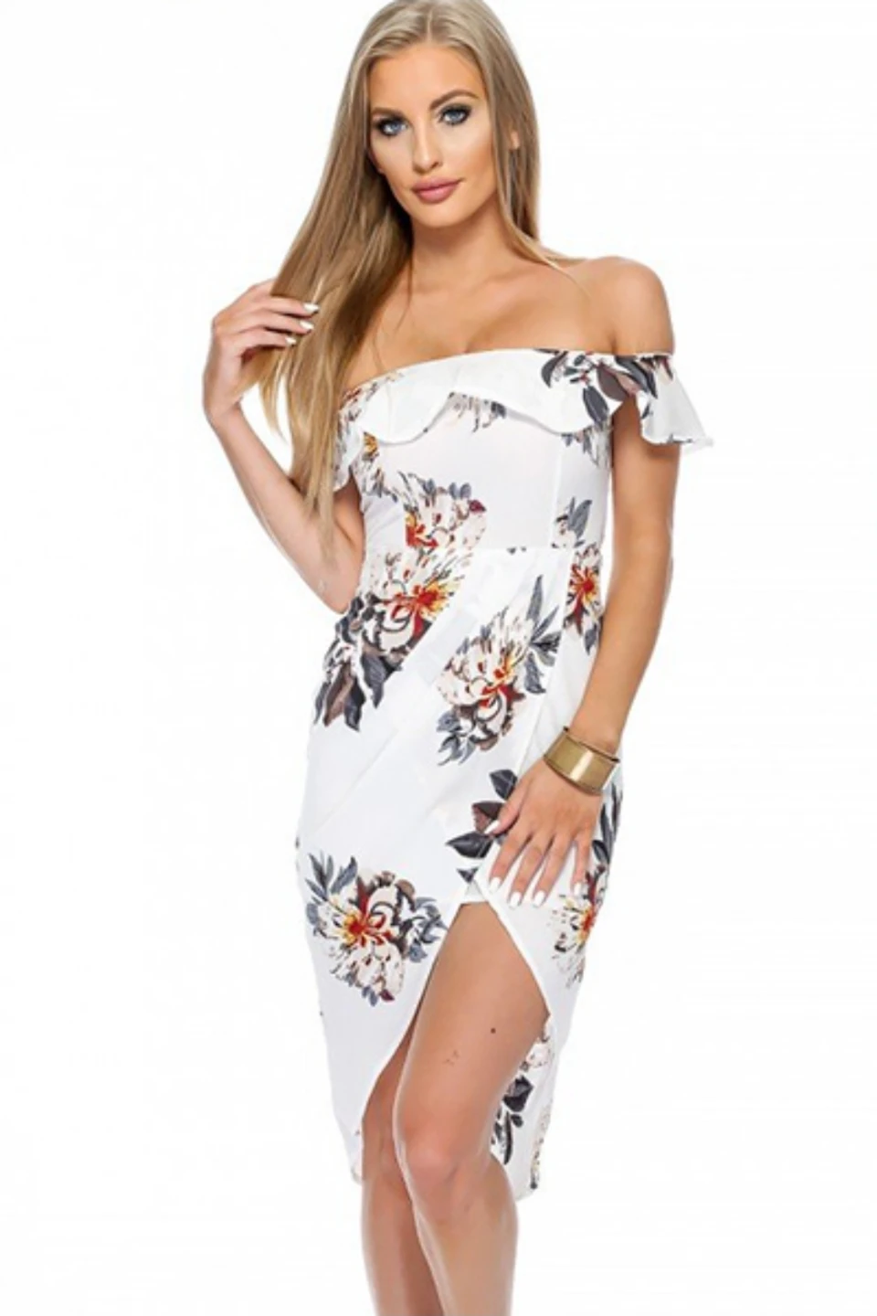BNWOT Ivory Floral Off Shoulder Maxi Dress with Front Slit