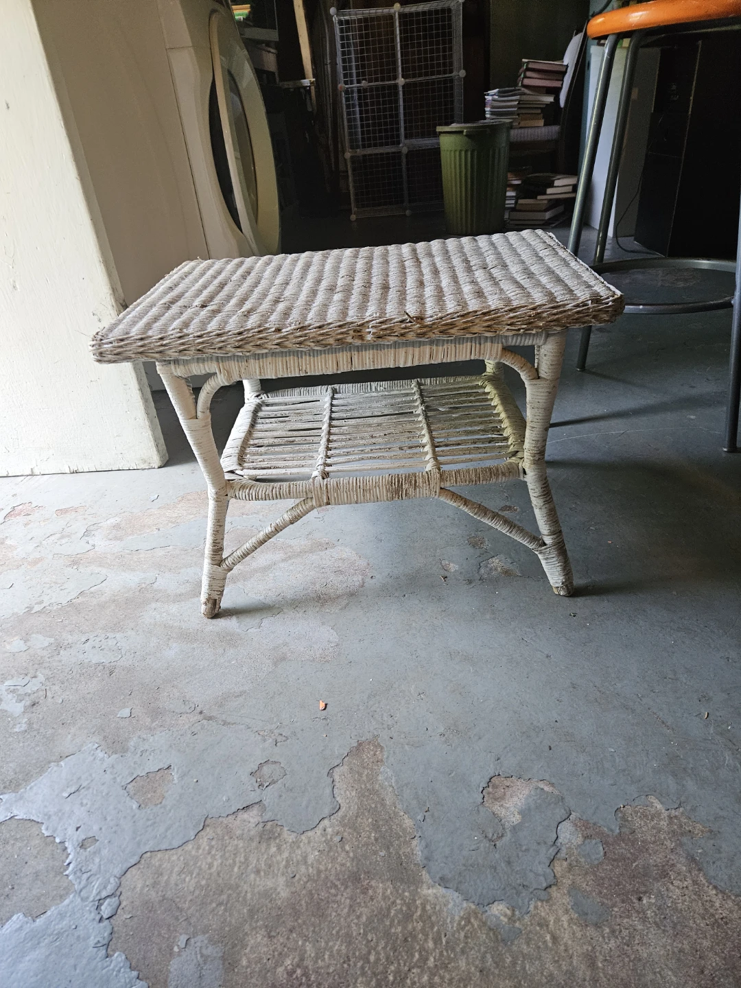 White Wicker Side Table with Shelf - photo 2