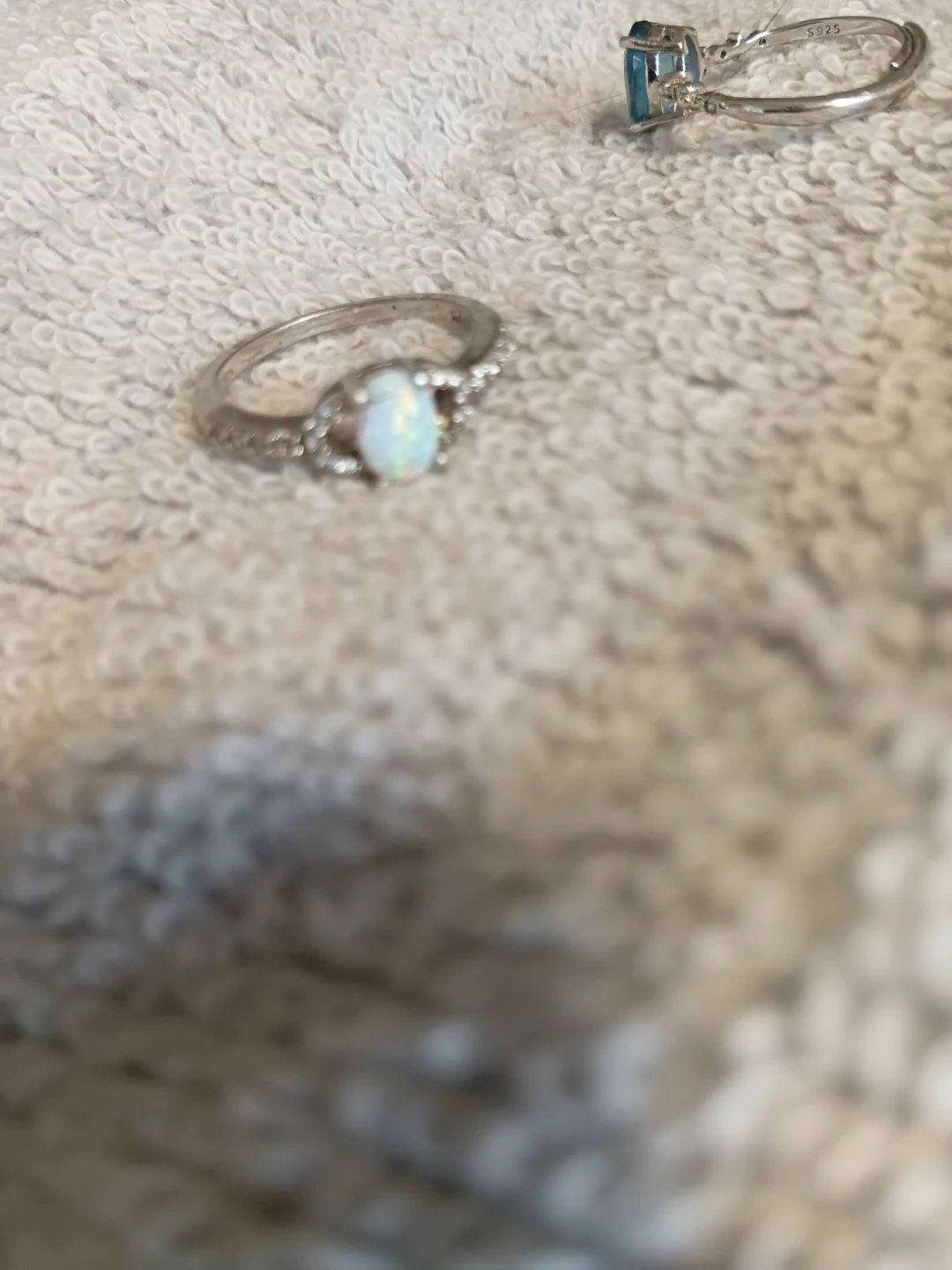 Sterling Silver Opal and Blue Stone Ring Set