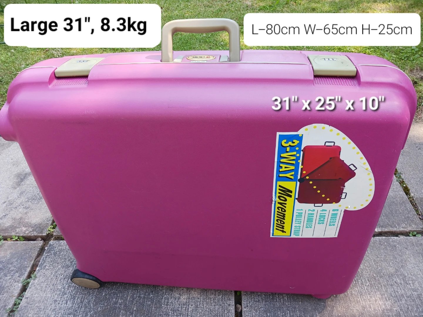 Crown 3-Way Movement Luggage - Large Pink Suitcase