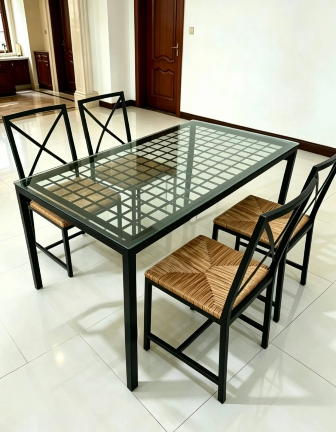 Glass Top Dining Table with 4 Chairs
