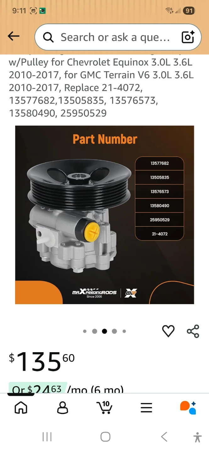 Power Steering Pump w/Pulley for Chevrolet Equinox/GMC Terrain - photo 3