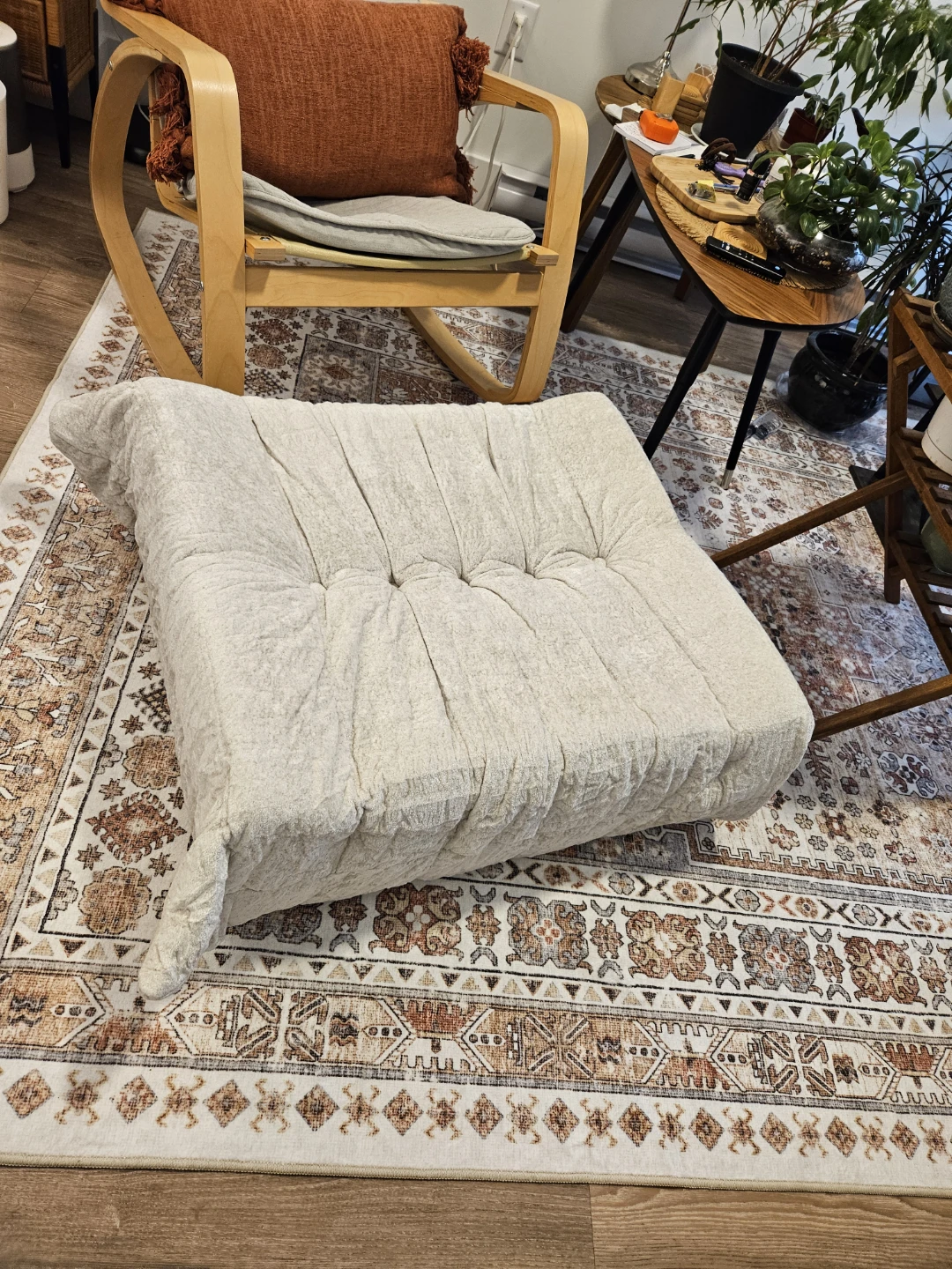 Chenille Floor Ottoman/Pouf