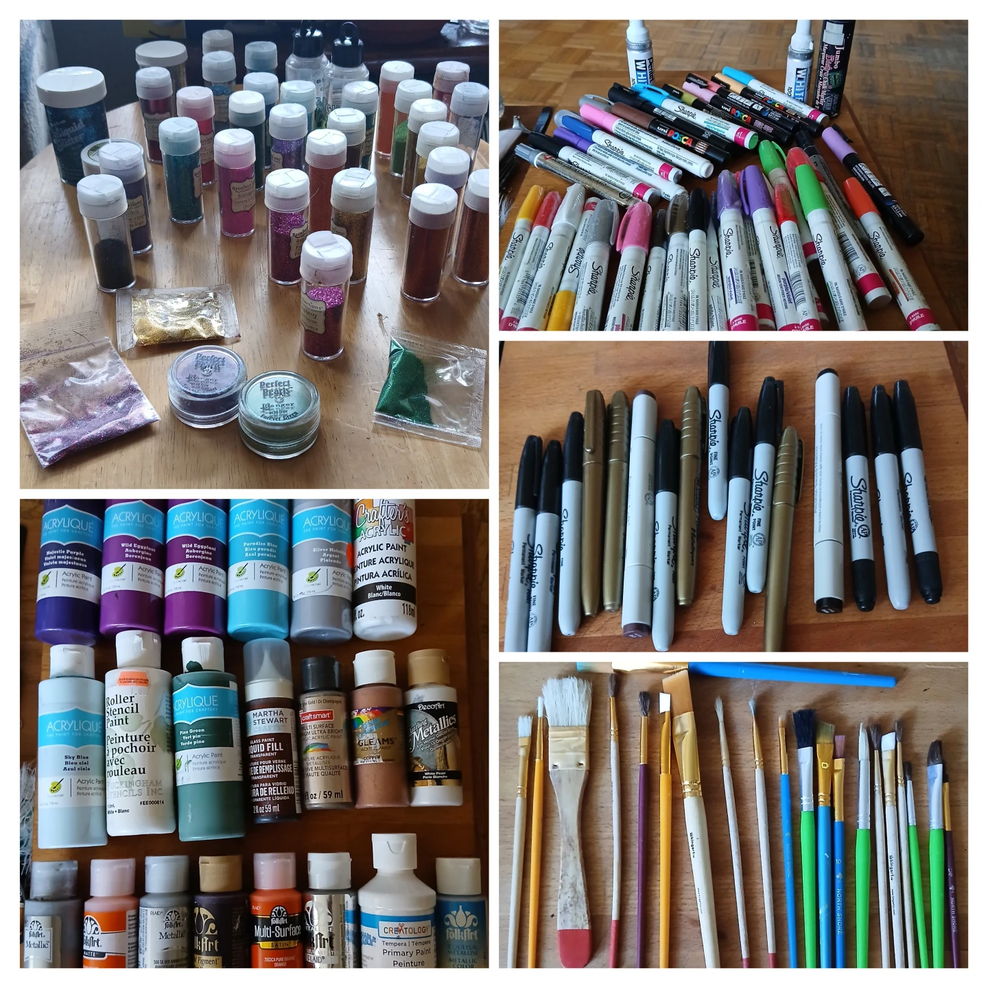Assorted Acrylic Paints, Brushes, and Markers