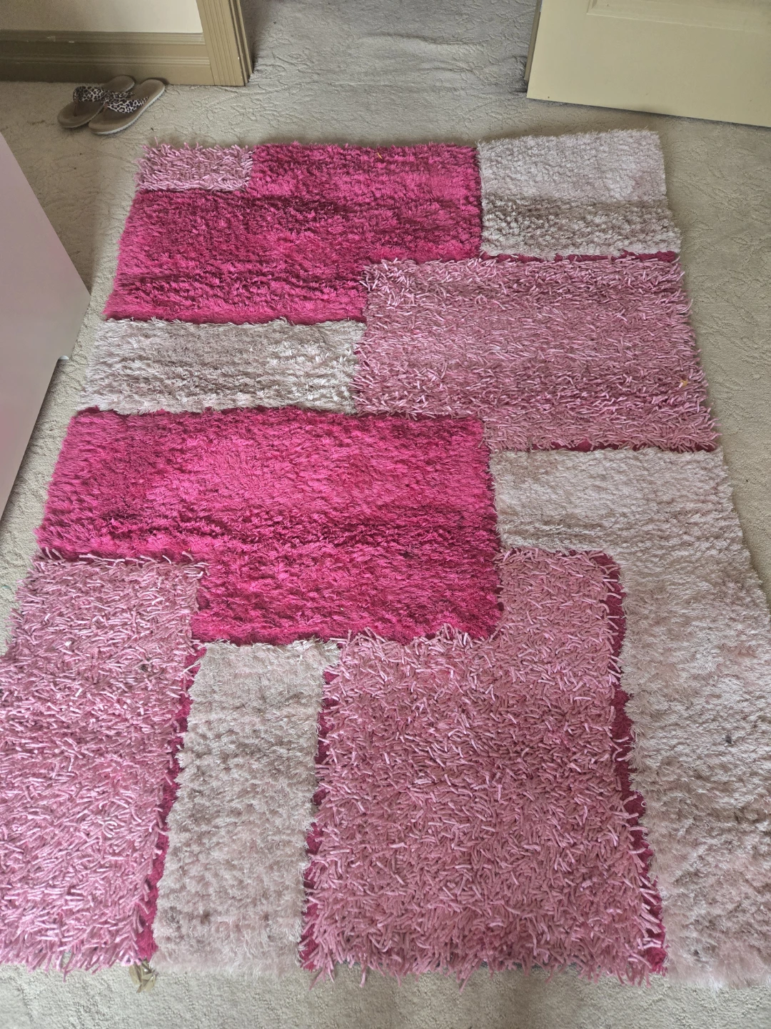 Pink Patchwork Shaggy Rug