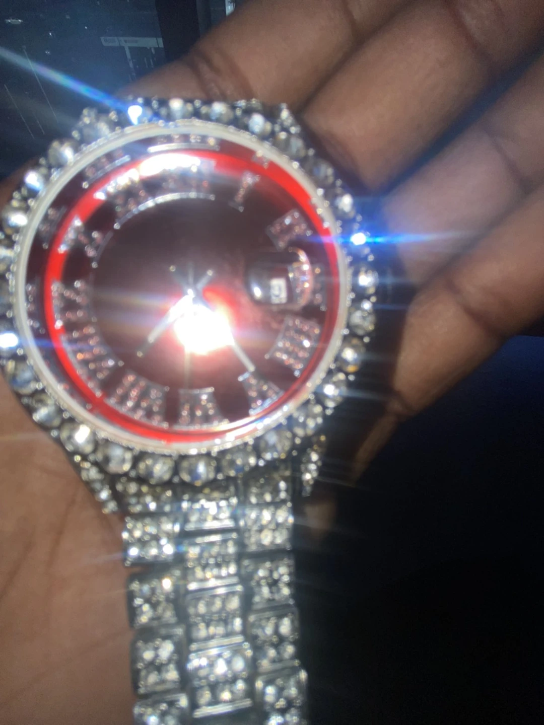 Men's Watch with Red Face and Rhinestone Bezel - photo 4