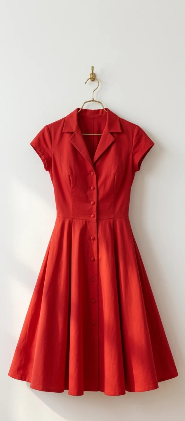 Women's Red Button-Up Fit and Flare Dress - Size L - photo 2