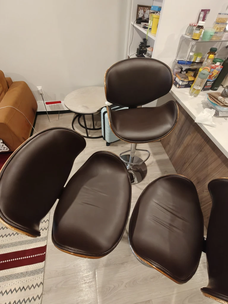 Set of 3 brown faux leather and wood bar stools - photo 3