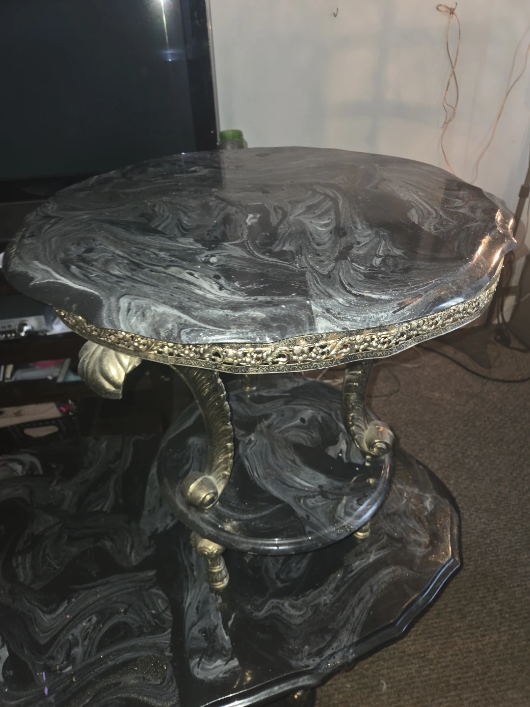 Vintage Marble Top Coffee Table with Ornate Gold Legs