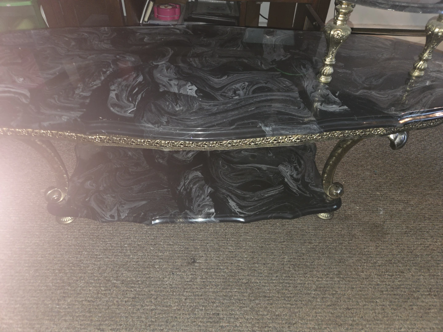Vintage Marble Top Coffee Table with Ornate Gold Legs - photo 2