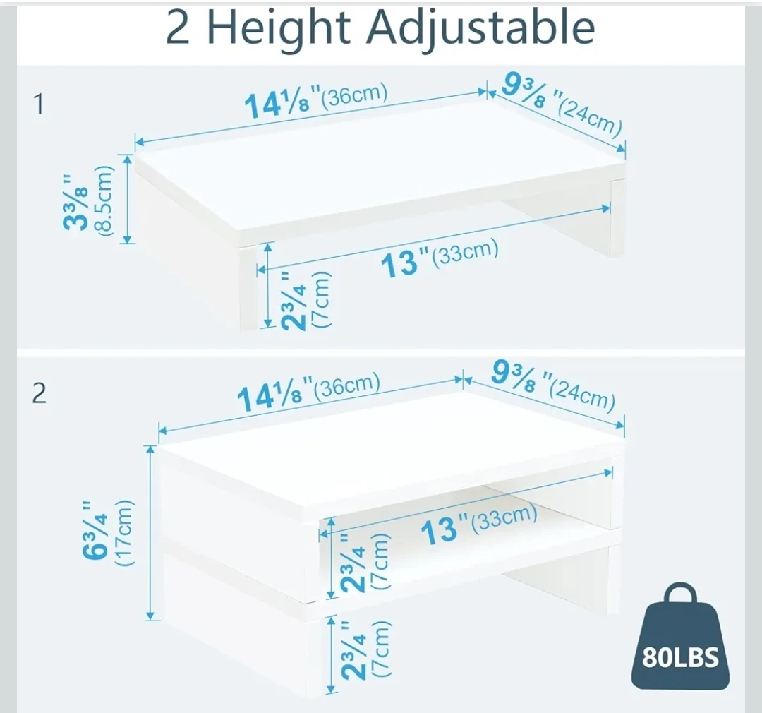 2 White Monitor Stands (Single Layer)