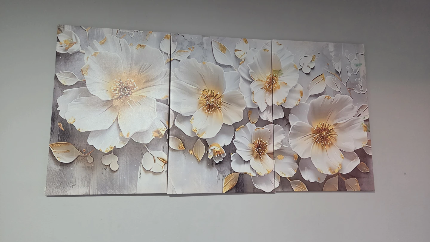 3-Piece White Flower Wall Art with Gold Accents