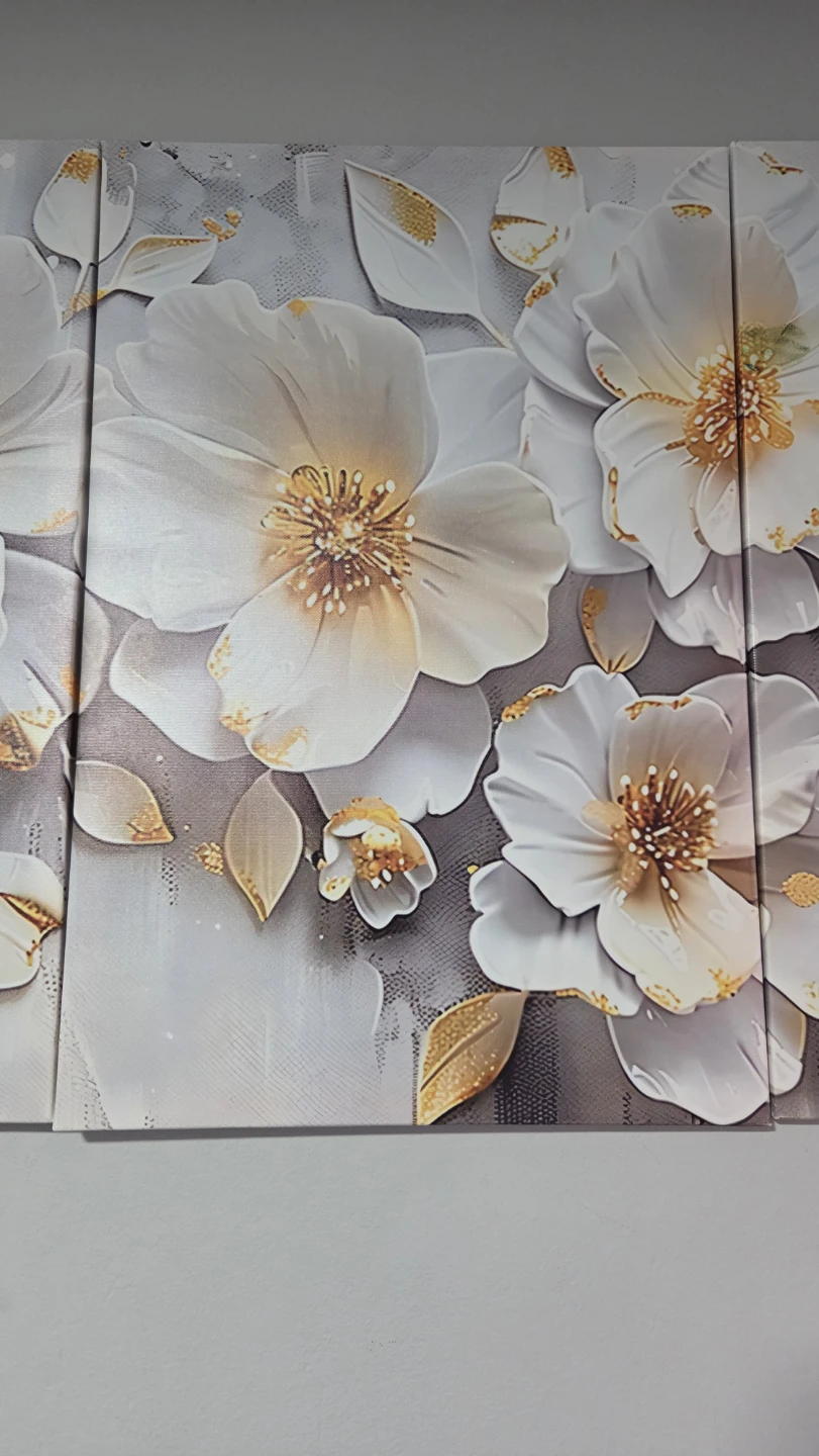 3-Piece White Flower Wall Art with Gold Accents - photo 3