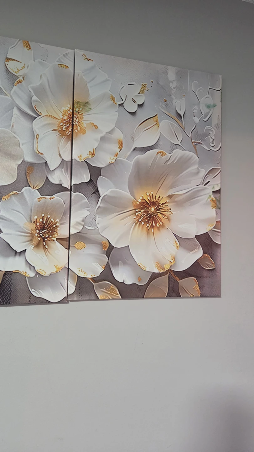 3-Piece White Flower Wall Art with Gold Accents - photo 4