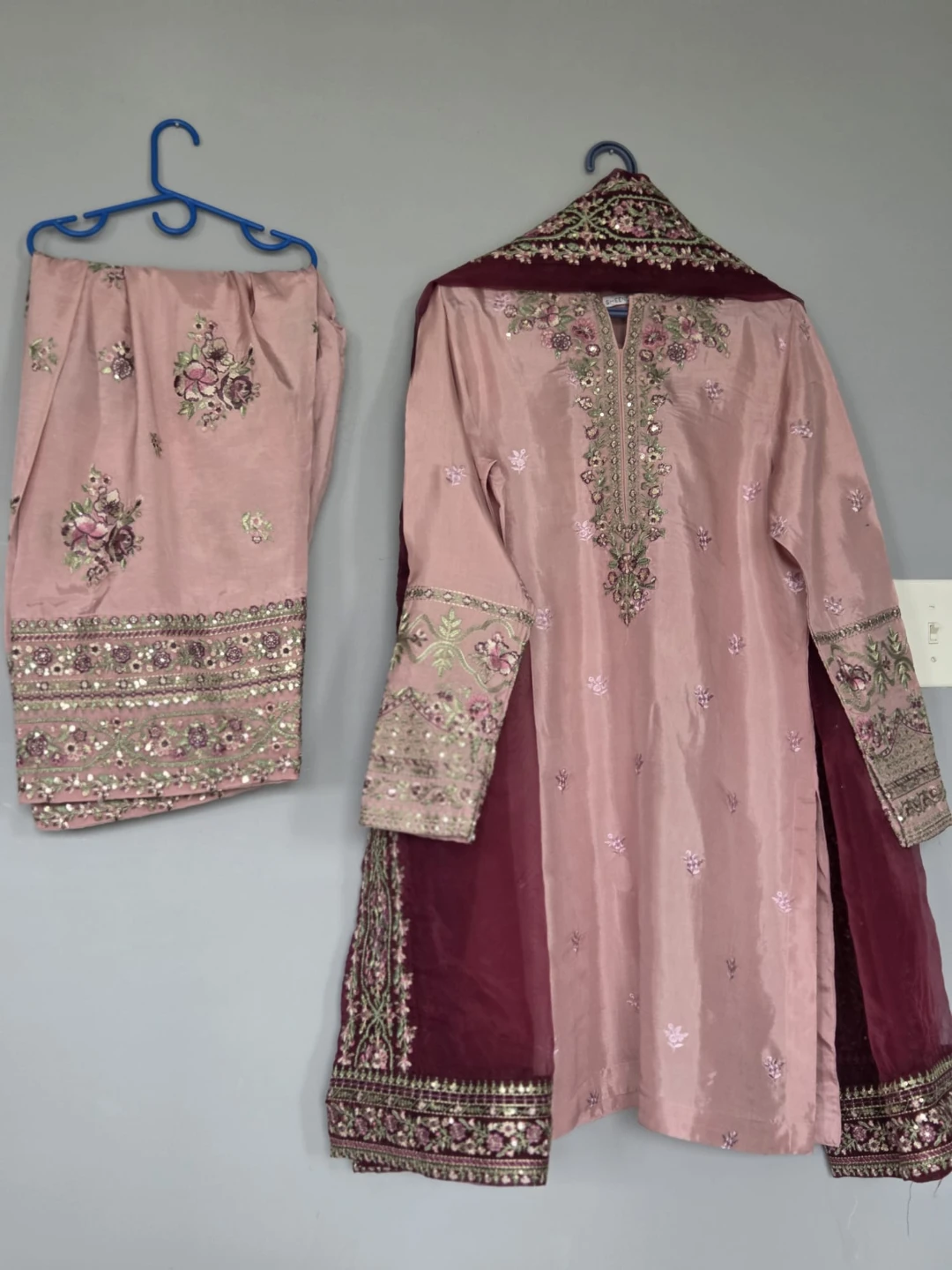 Women's Pink Embroidered Kurti with Pants and Dupatta