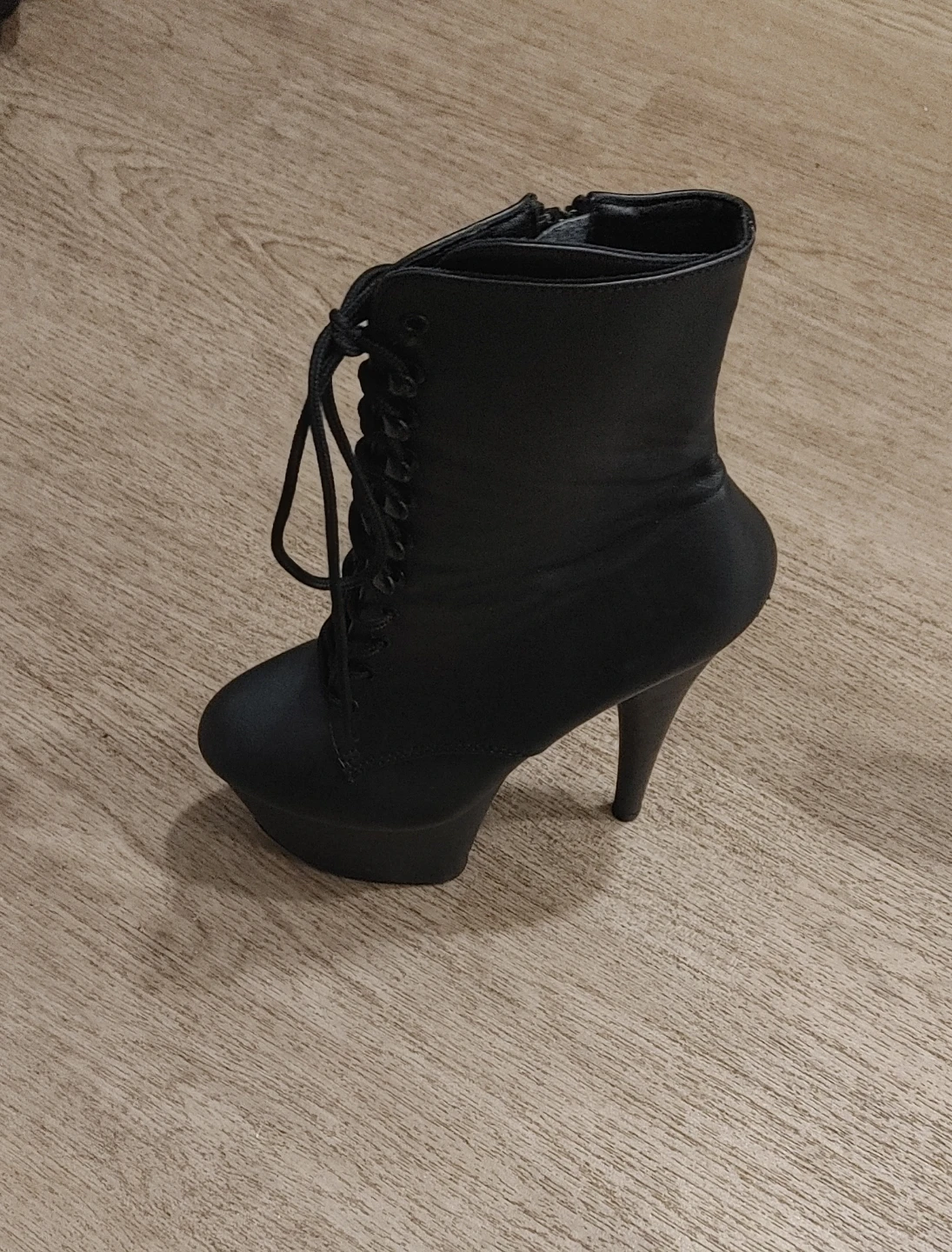 Black Lace-Up Platform Ankle Boots