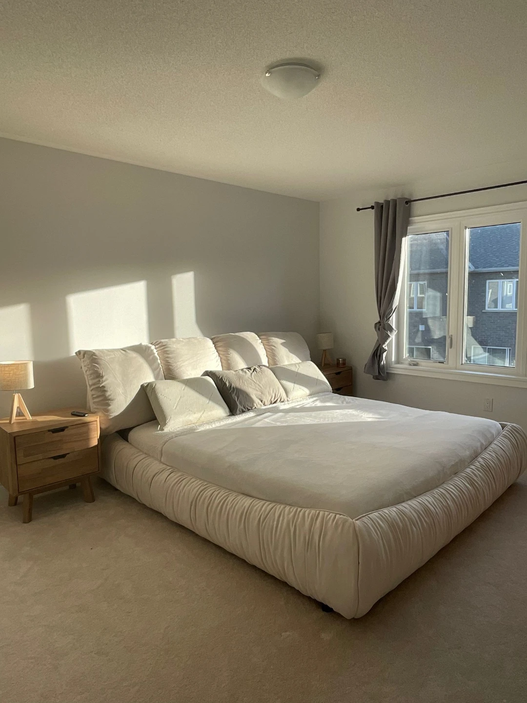 King Size Platform Bed Frame with Upholstered Headboard