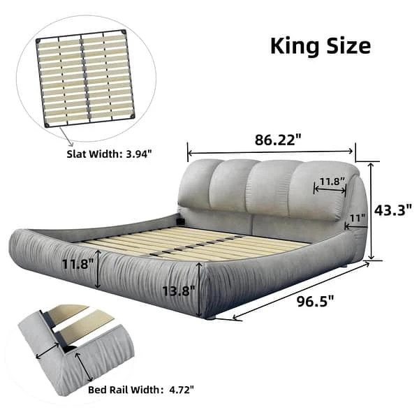 King Size Platform Bed Frame with Upholstered Headboard - photo 2