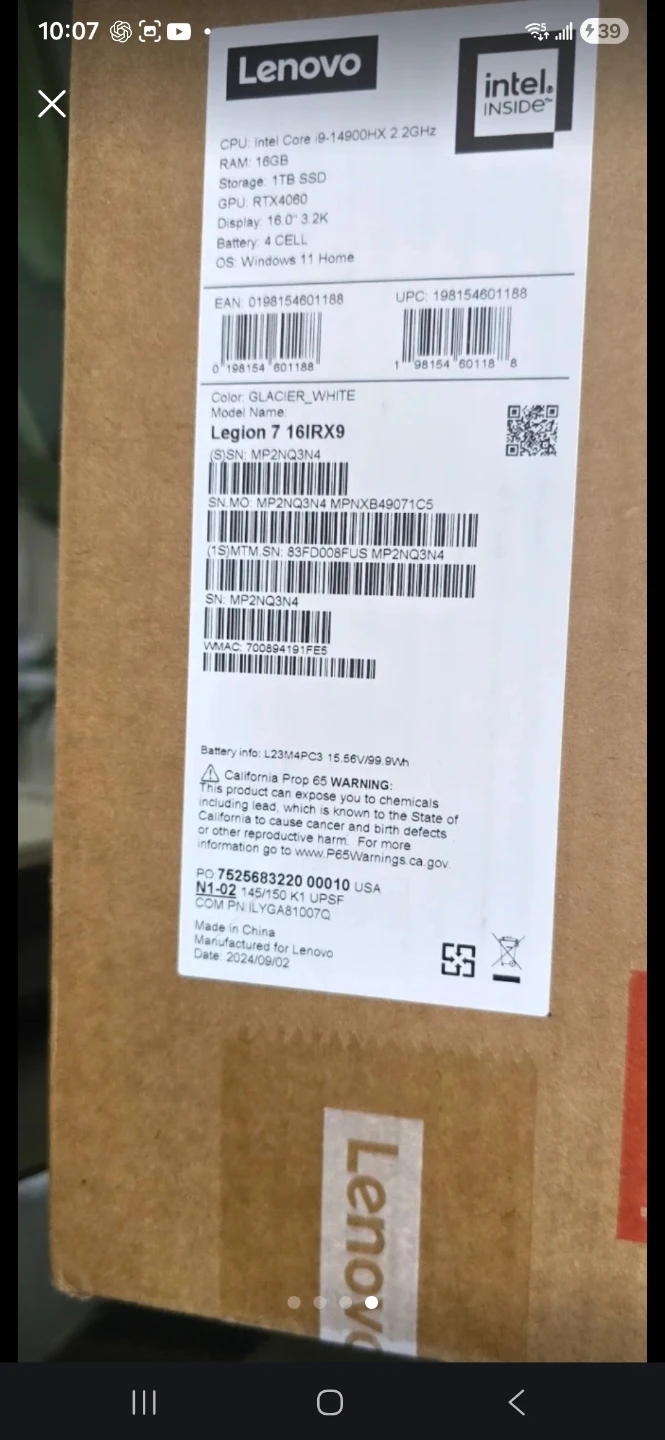 Lenovo Legion 7i Gen 9 Intel Laptop 16" Glacial White - photo 2