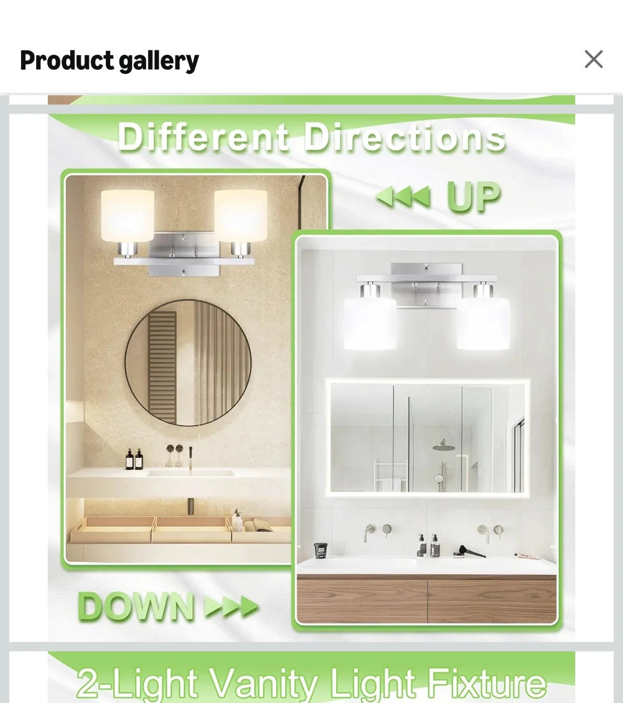 2-Light Vanity Light Fixture with White Glass Shade - photo 4