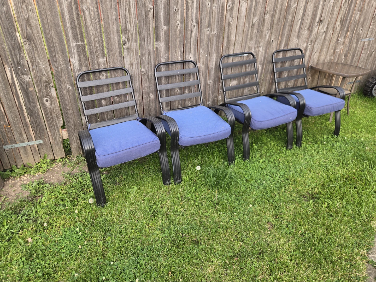 Set of 4 Patio Chairs with Blue Cushions - photo 3