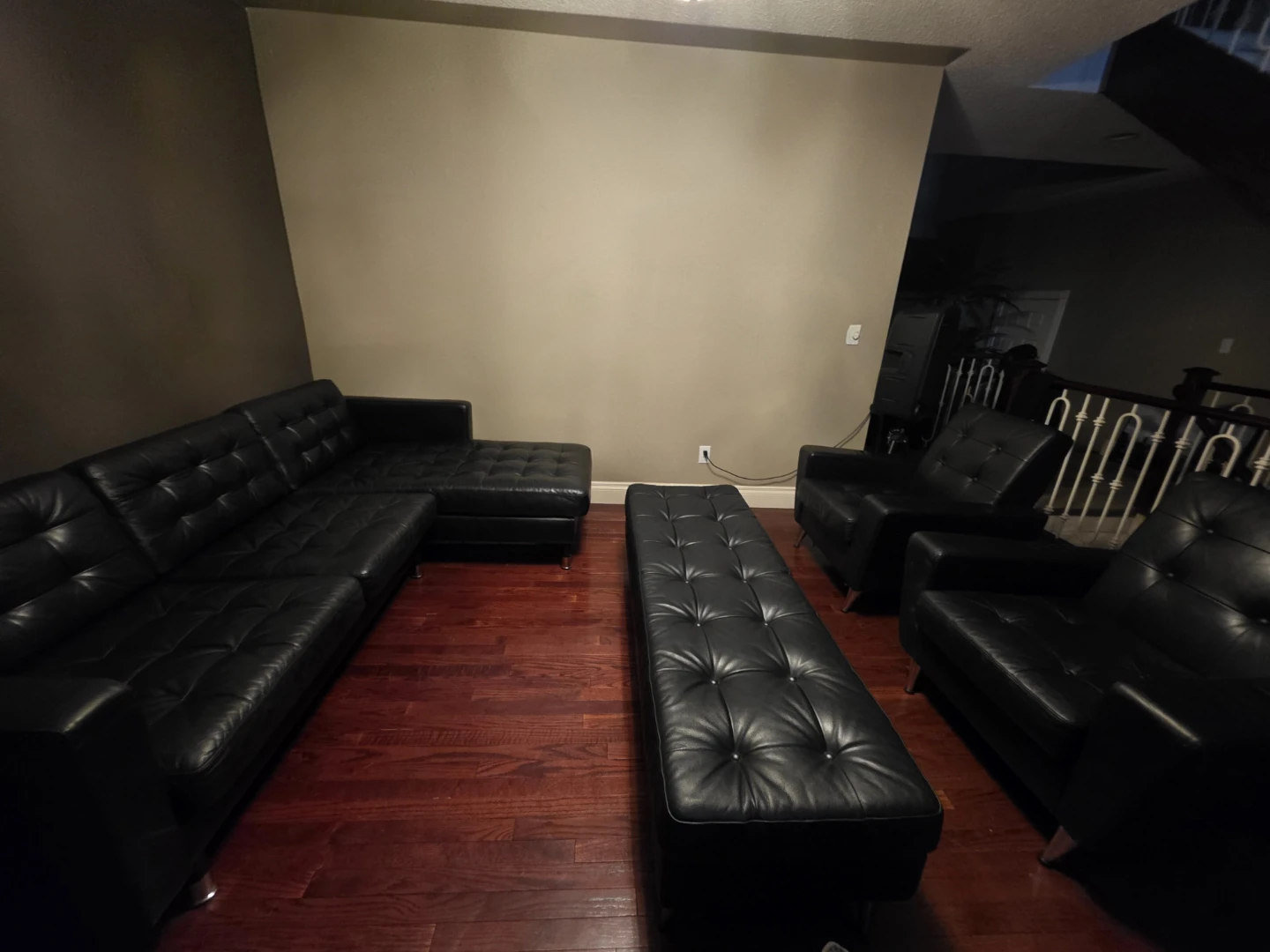 Black Tufted Leather Sofa Set with Ottoman and Chairs - photo 4