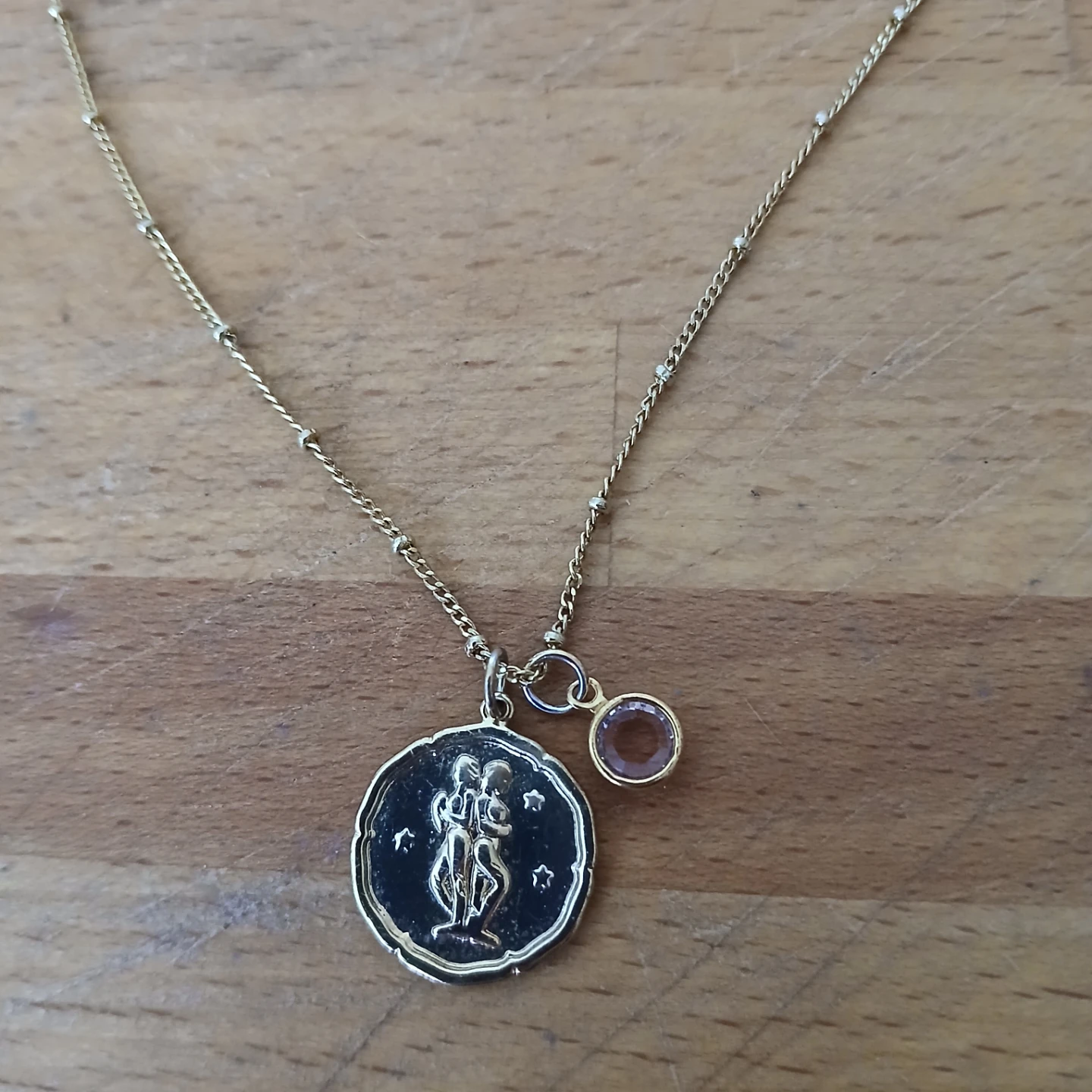 14k Gold filled Gemini Zodiac Coin Necklace with Gemstone Accent - photo 2