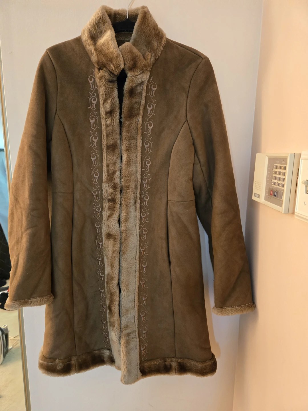 LUXURIOUS Faux Suede Fur Lined Coat Size S