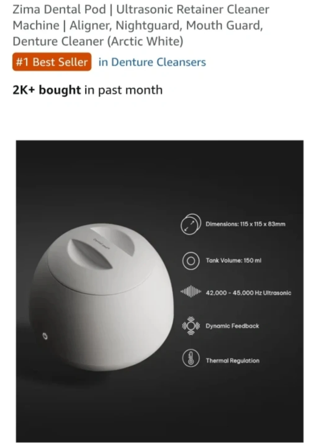 Zima Dental Pod Ultrasonic Retainer Cleaner (Arctic White)